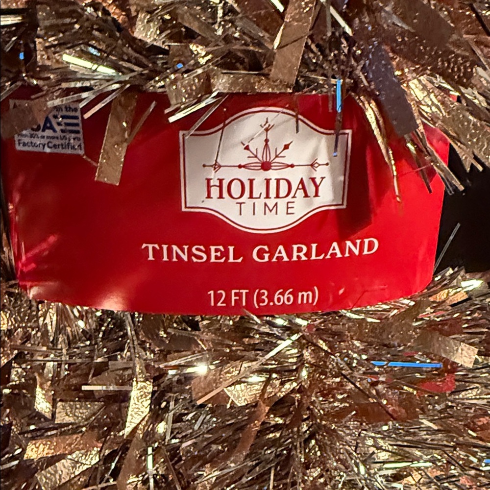 Holiday Time Shimmering Copper Tinsel Garland. Bundle of 3. 12 ft each